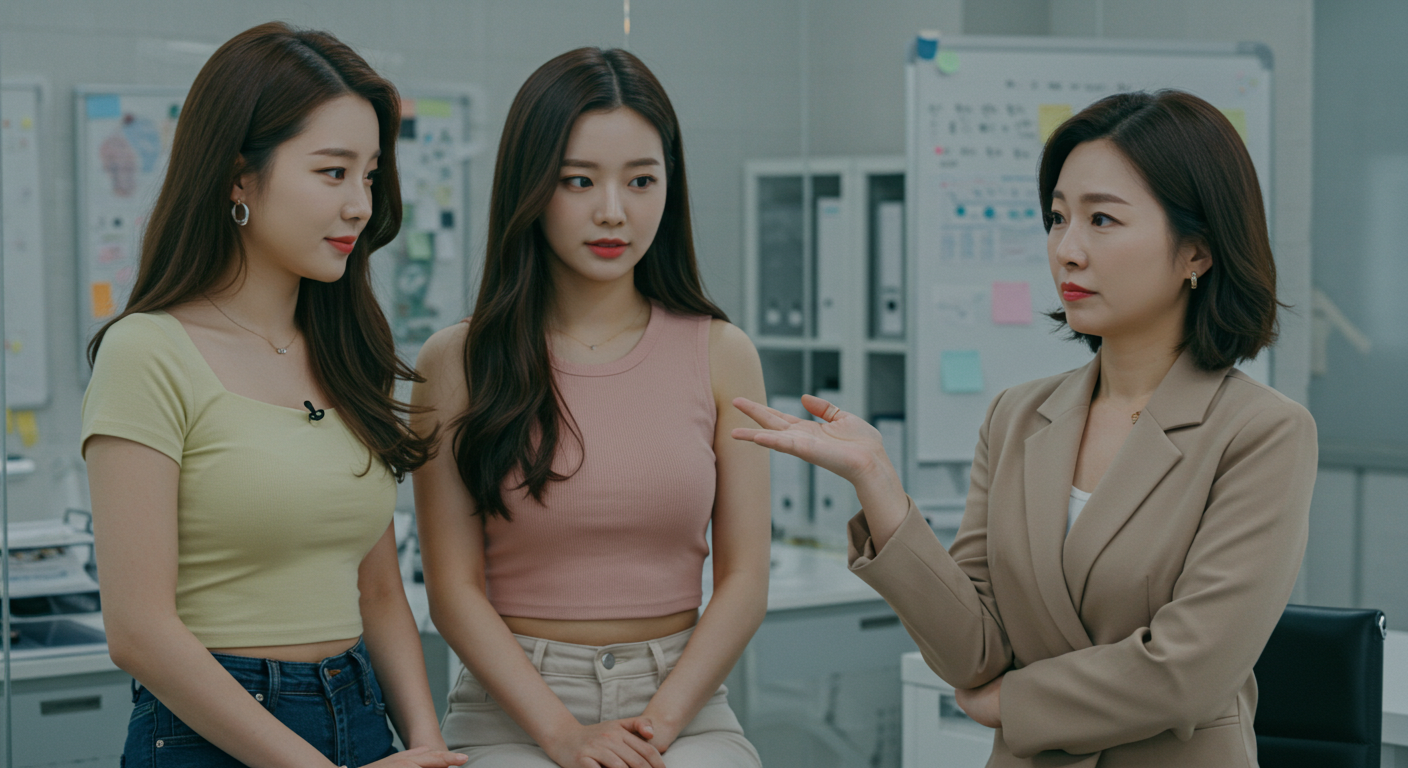 상사에게 조언을 듣는 여성들