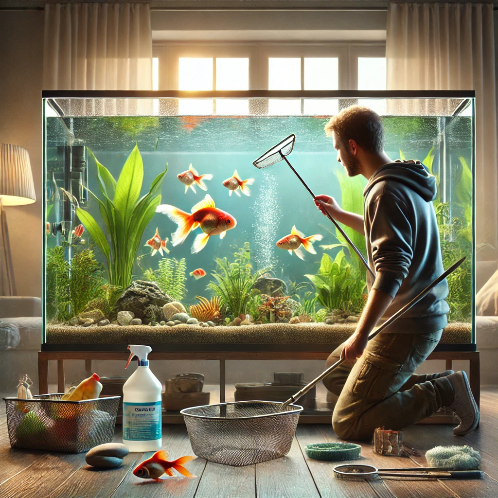 수족관 관리중인 모습