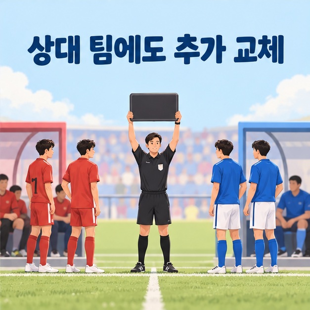 뇌진탕 교체 사용 후 상대 팀에도 주어지는 추가 교체를 표현한 모습