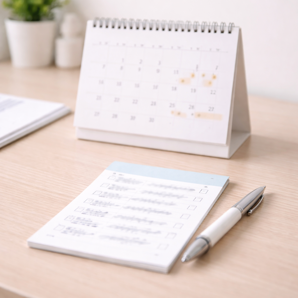 크론병 증상을 기록하며 경과를 확인하는 습관을 상징한 정물 이미지