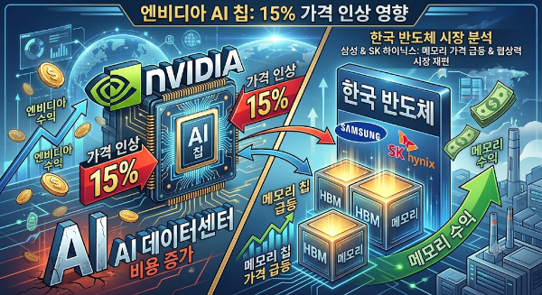 엔비디아 인공지능 AI 칩 가격 15% 인상, 삼성,SK 반도체 시장 영향 분석