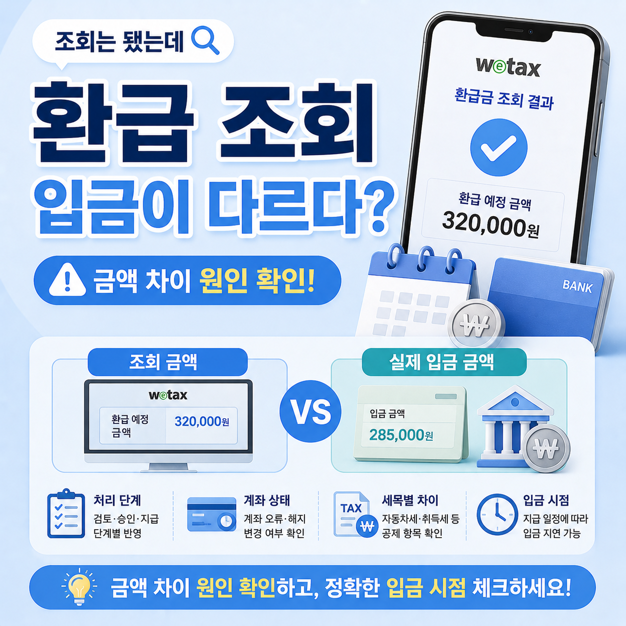 위택스 환급 조회 결과와 실제 입금 차이 확인 이미지