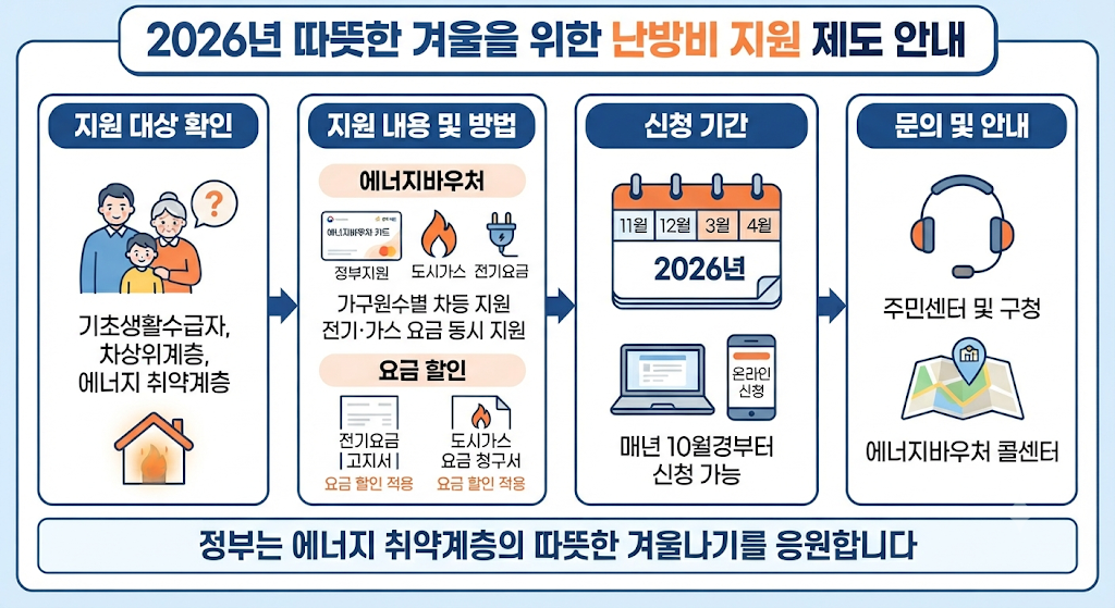 2026 겨울철 난방비 지원 대상과 에너지바우처 지원금액
