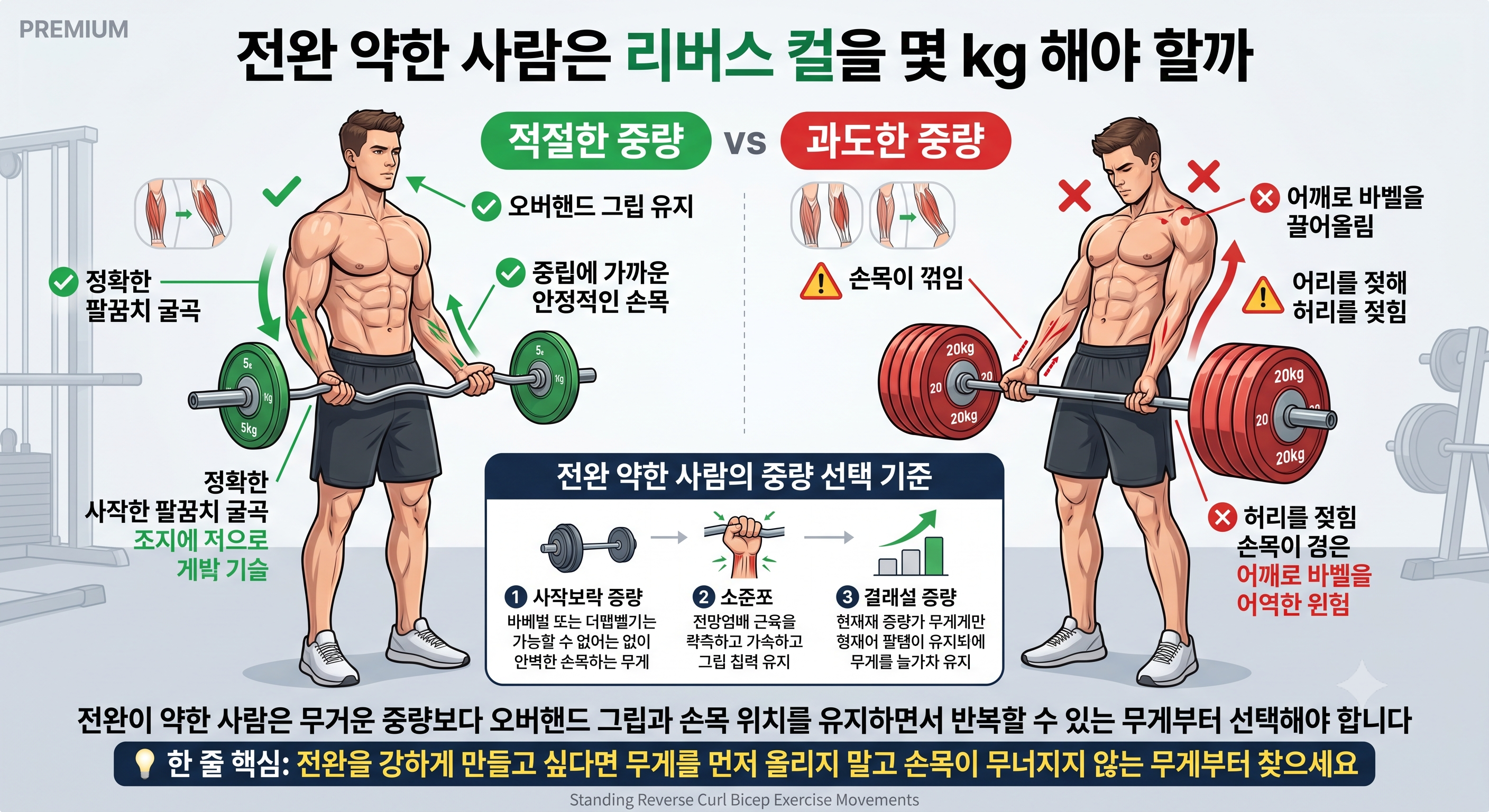 전완 약한 사람은 리버스 컬을 몇 kg 해야 할까