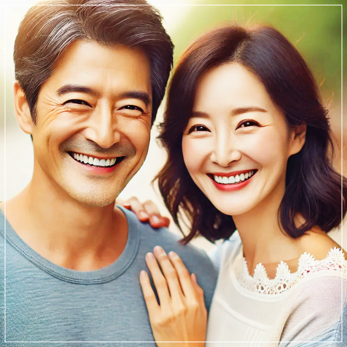 행복하게 웃는 부부 사진.