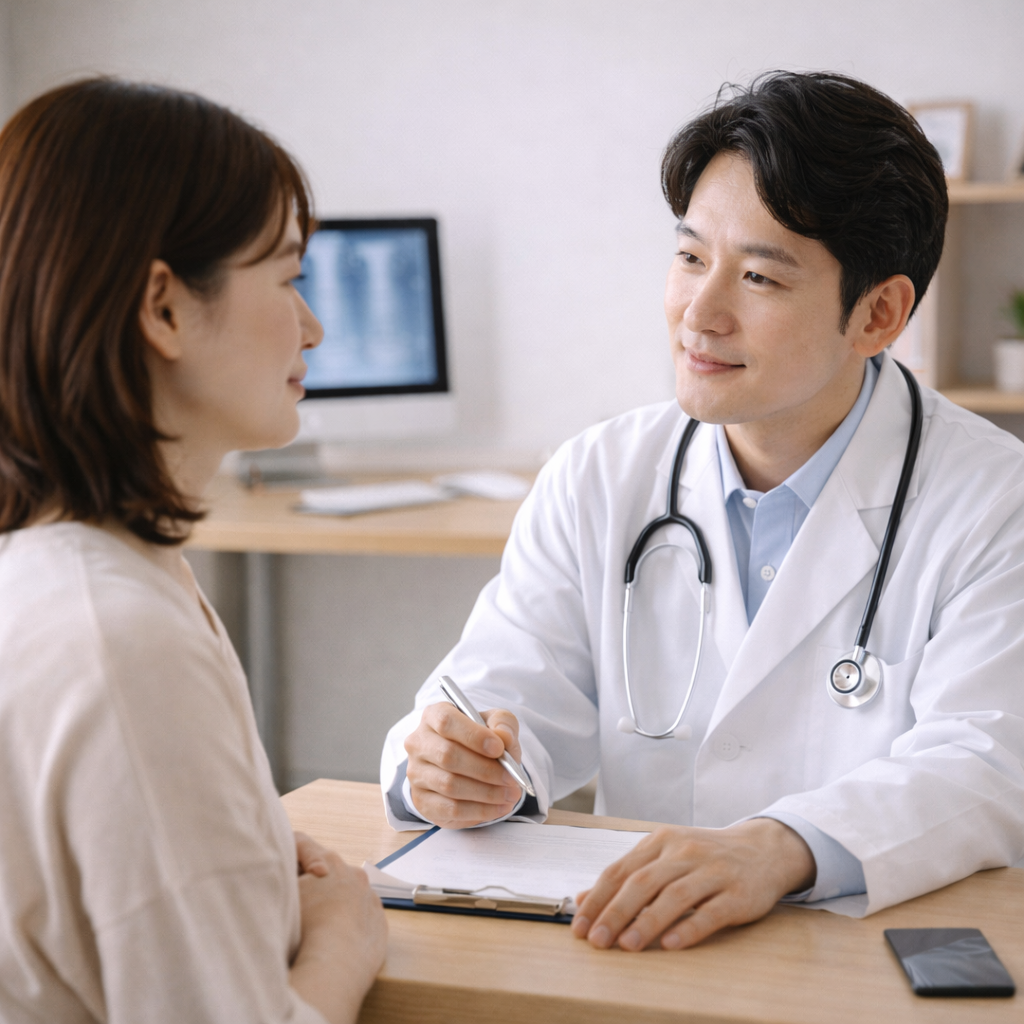 비타민 D 혈액검사와 관련해 의료진과 상담하는 장면