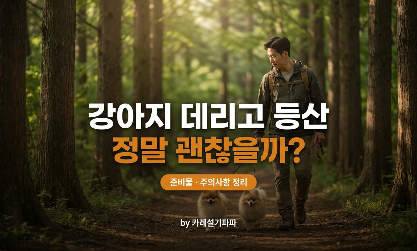 강아지와 함께 숲길을 걷는 보호자