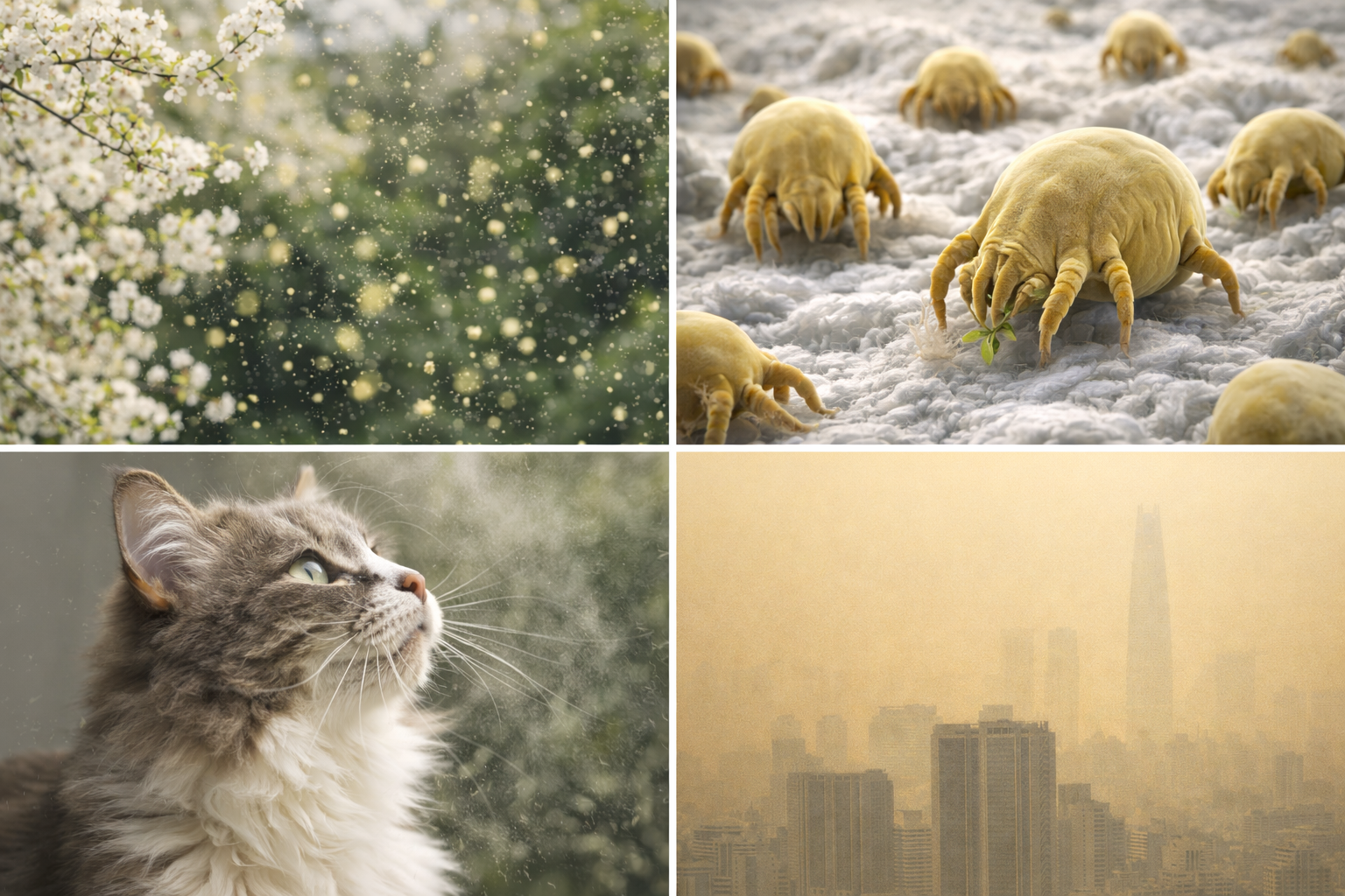 비염 원인 4가지 - 꽃가루, 집먼지진드기, 반려동물 털, 미세먼지