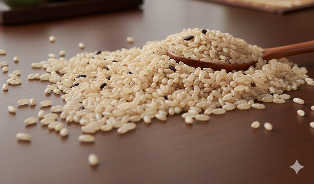 쌀겨와 씨눈이 그대로 살아있어 영양이 풍부한 황금빛 현미쌀알