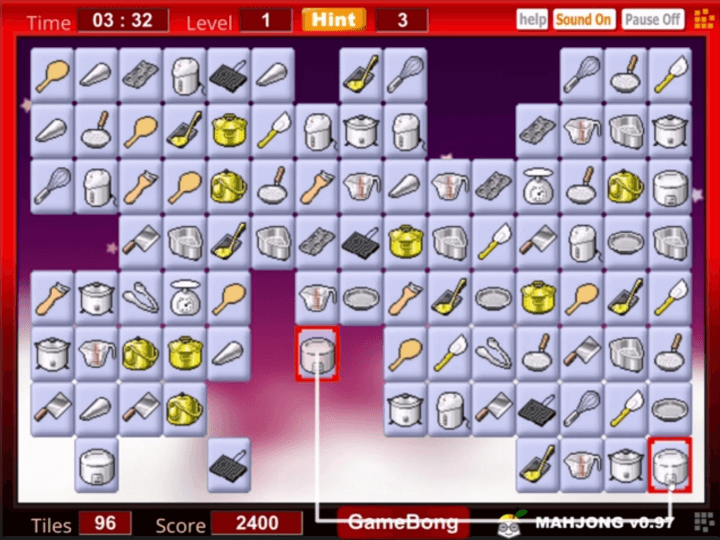 같은그림-맞추기-플래시게임-플레이-같은-그림의-주방기구를-연결하는-화면