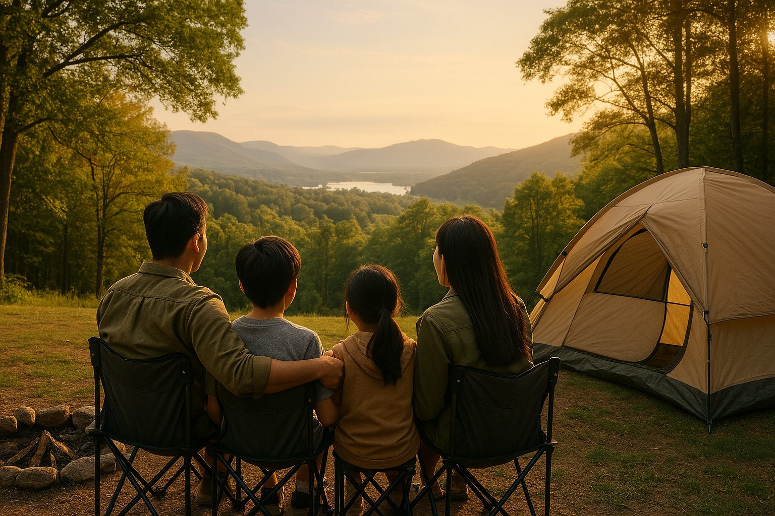 가족 캠핑 사진