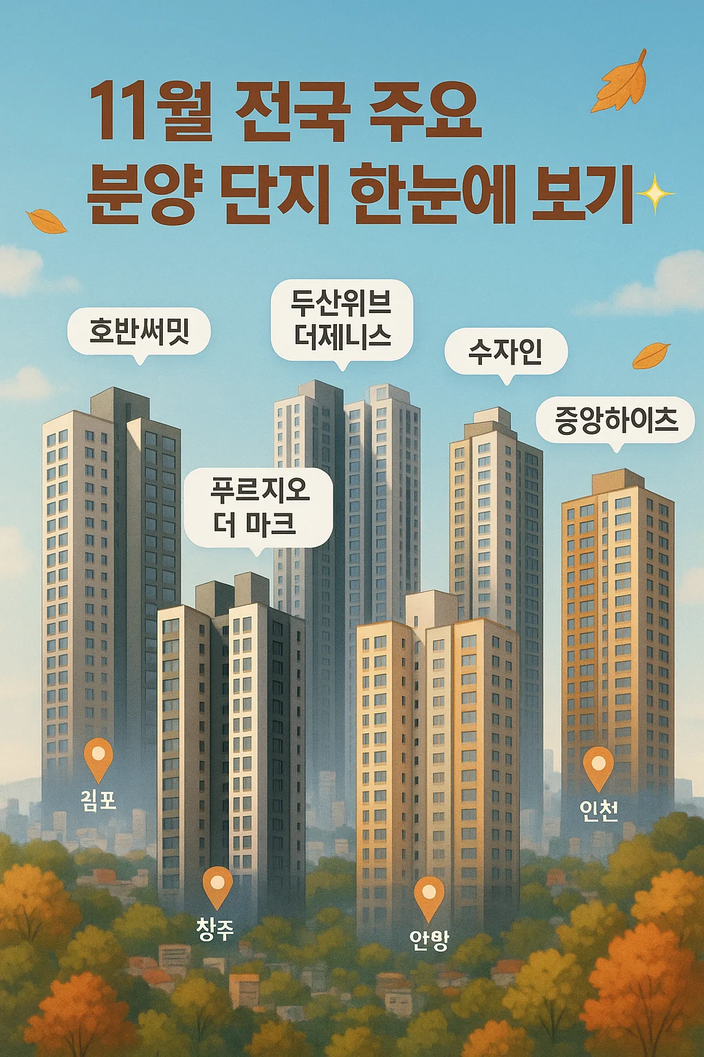 2025년 11월 분양 캘린더📌 풍무역·두산위브·수자인·중앙하이츠 당첨일자 확인하세요!