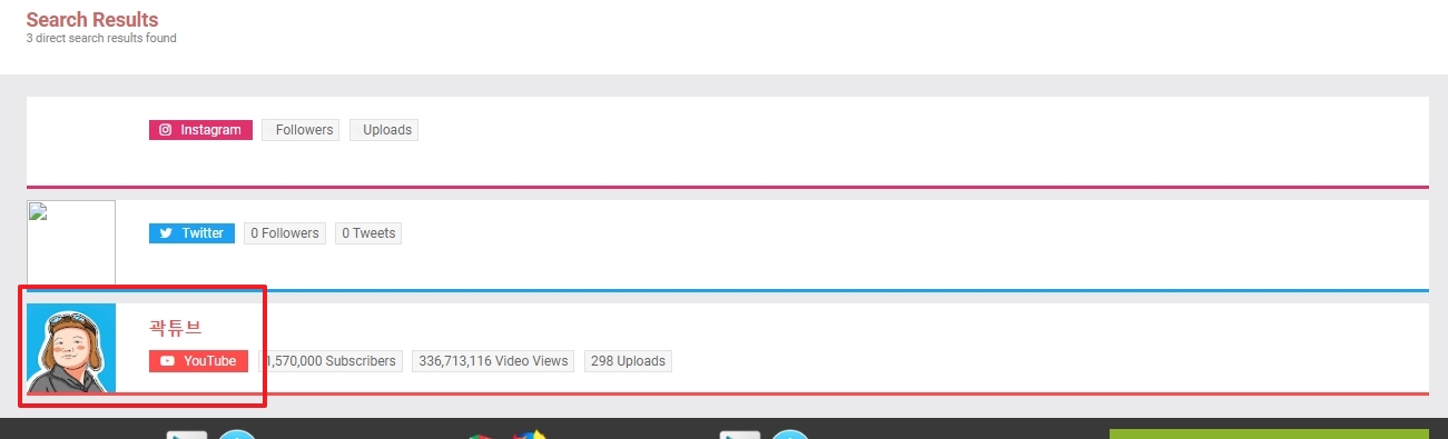 곽튜브 채널을 검색하여 최근 30일 조회수와 활동 지표를 확인하는 화면