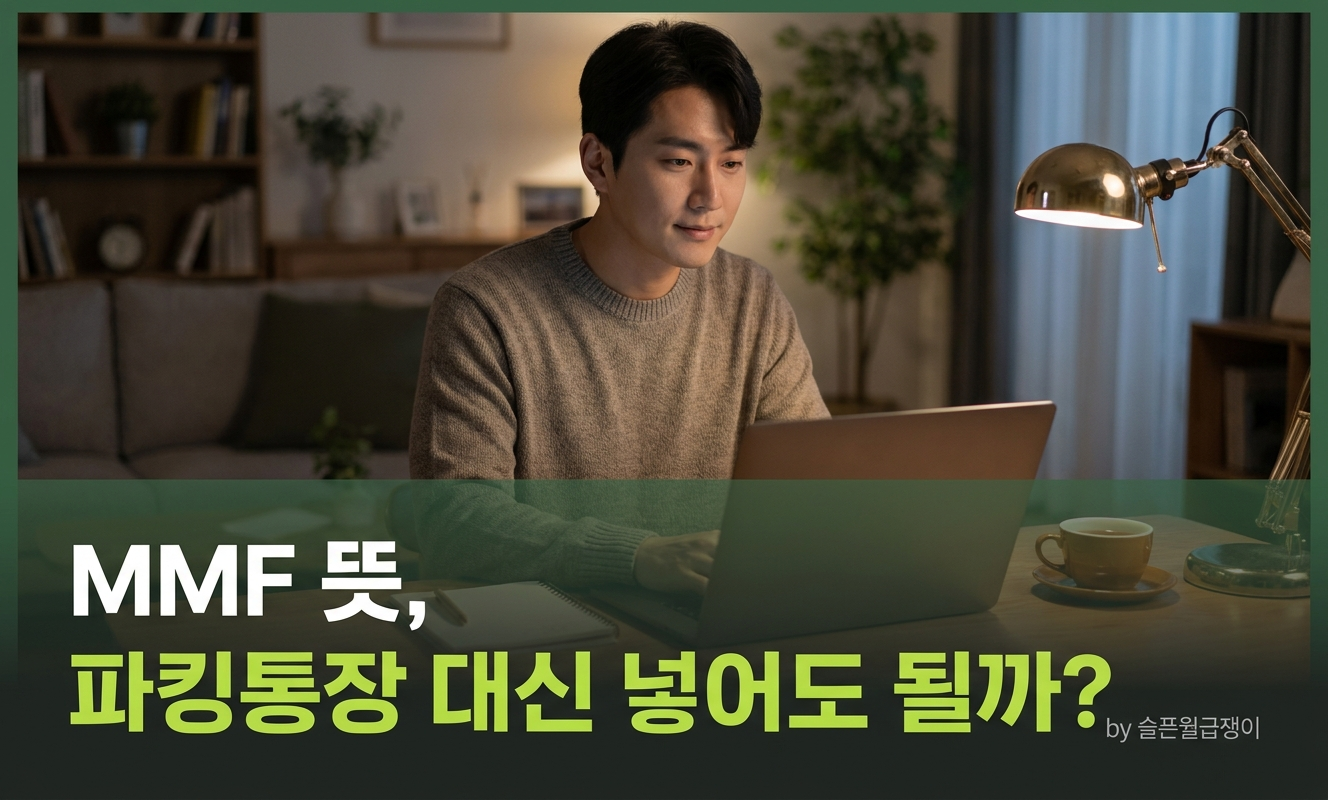 노트북 앞에서 통장 비교하는 직장인