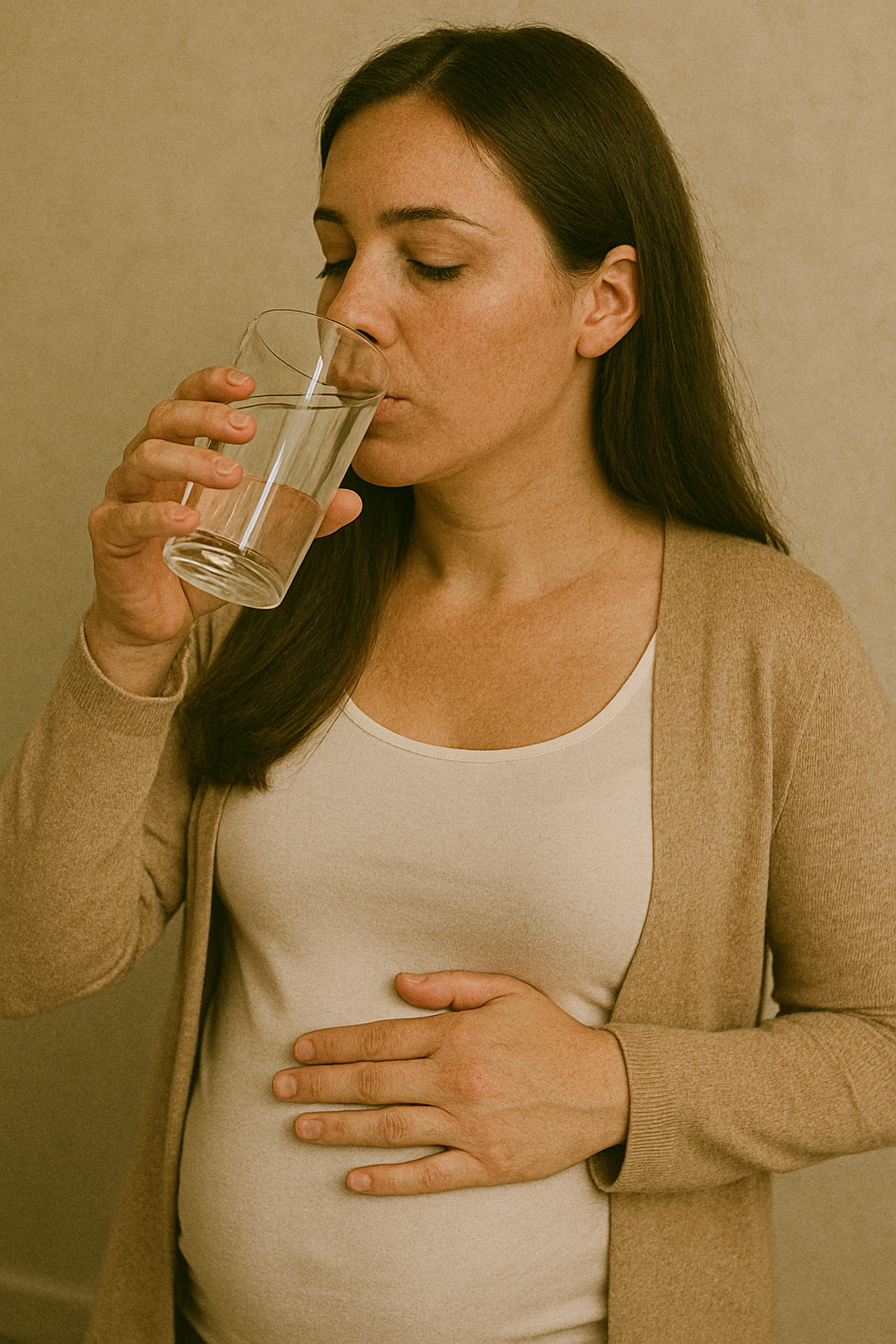 임산부 물마시는 모습