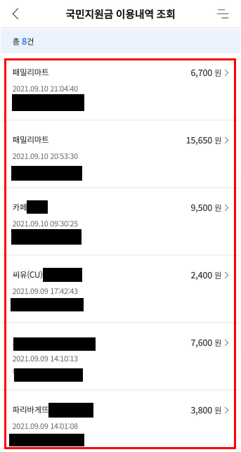 농협카드 국민지원금 이용내역 조회