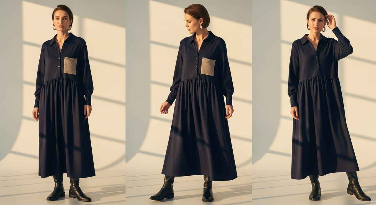 간절기 루즈핏 카라원피스 니트패치 레이어드 플레어 롱원피스 중년여성의류 40대50대할인 상세 보기