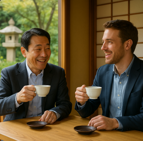보증인과 우호적인 교류를 하고 있는 모습입니다.