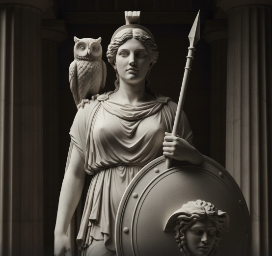 지혜와 전쟁의 여신 아테나와 올빼미 일러스트