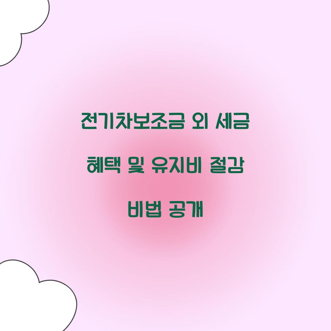 전기차보조금 외 세금 혜택 및 유지비 절감 방법
