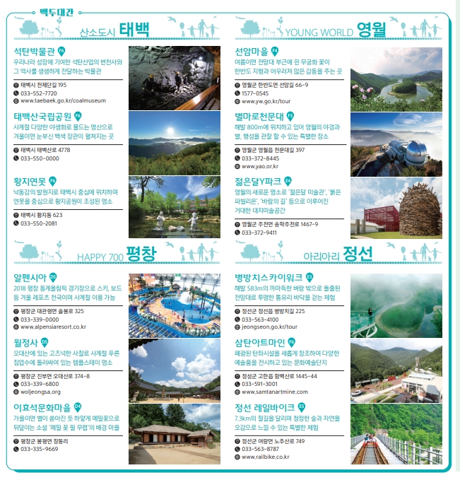 강원도 관광지도 - 석탄박물관, 천문대, 레일바이크