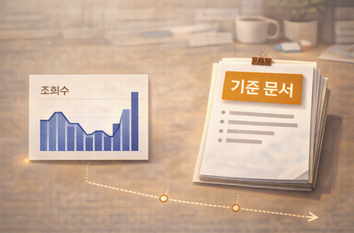 변동하는 조회수와 고정된 기준을 대비한 구조 이미지