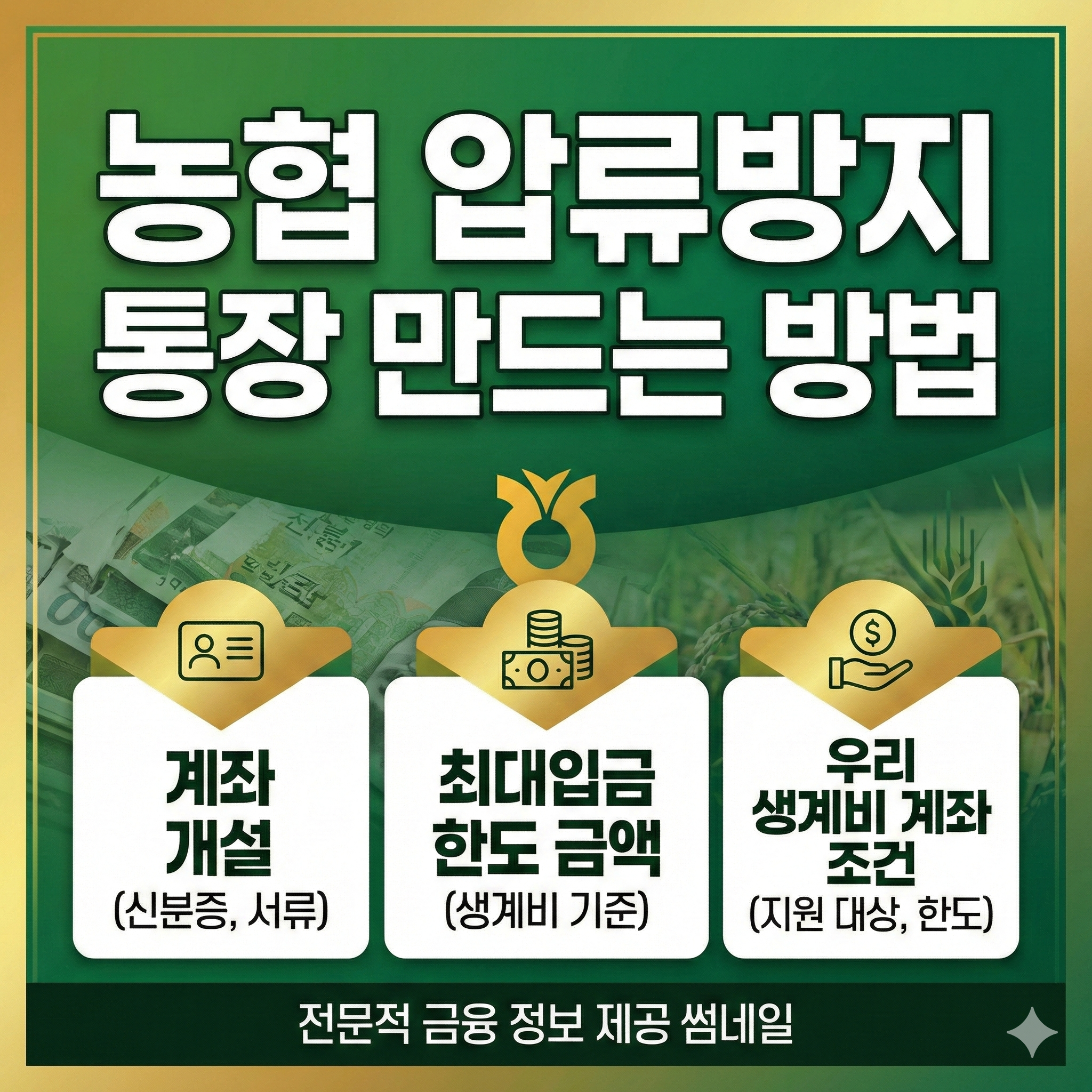 농협 압류방지 통장 만드는 방법 계좌 개설 최대입금 한도 금액 NH 생계비계좌 조건