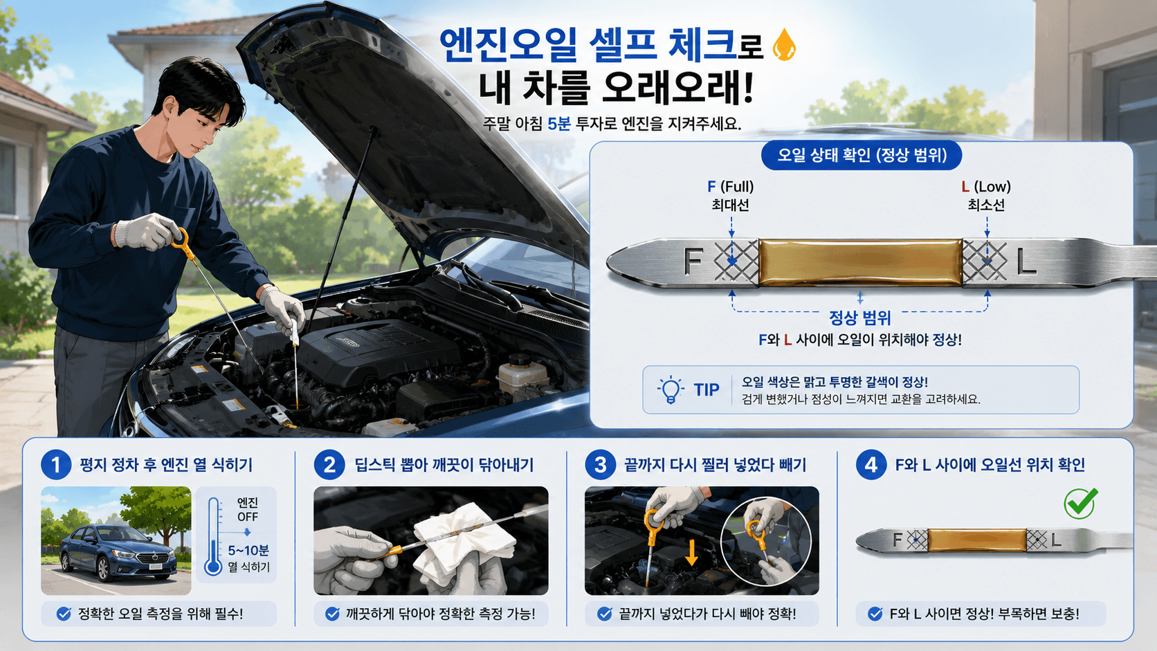 자동차 엔진 오일 셀프 체크 이미지