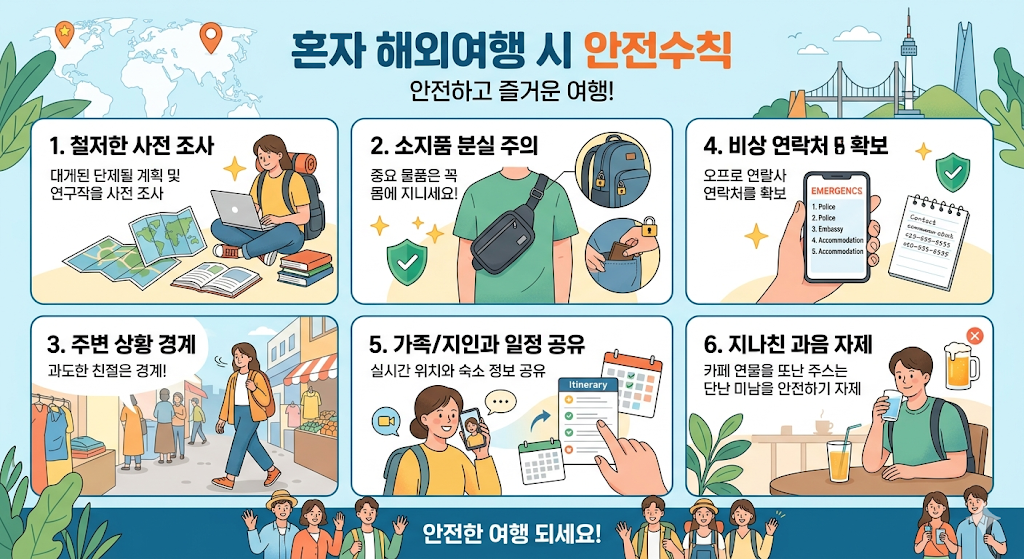 혼자 여행 안전 수칙 (비상 연락망, 숙소 선택, 앱 활용)