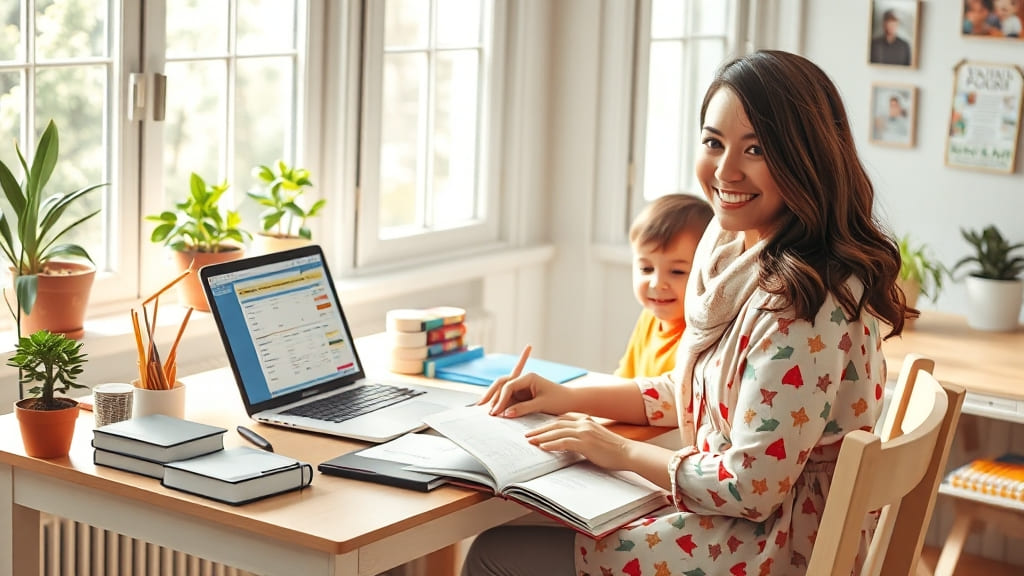 서비스 등록후, 모니터 앞에 앉아 정보를 조회하는 어머님