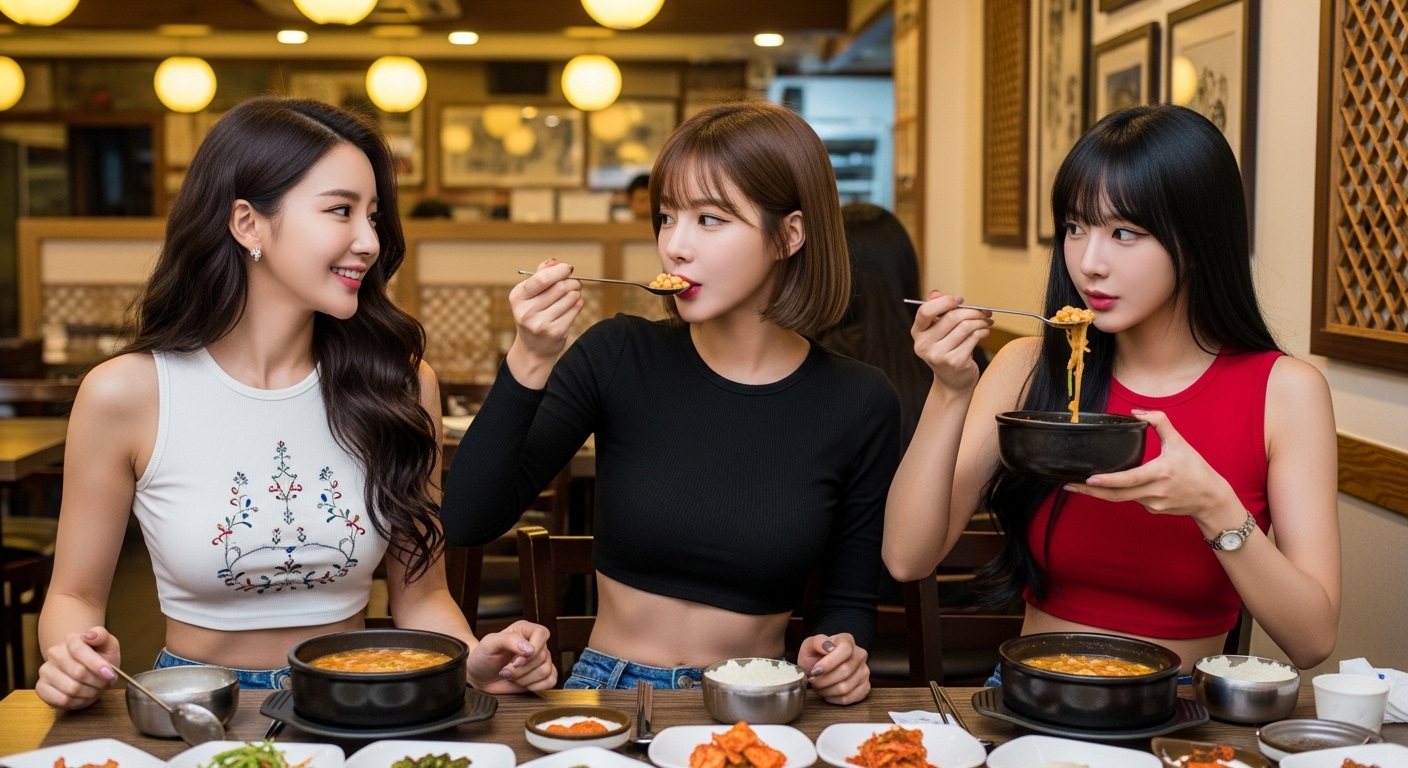 된장찌개를 먹는 여자들