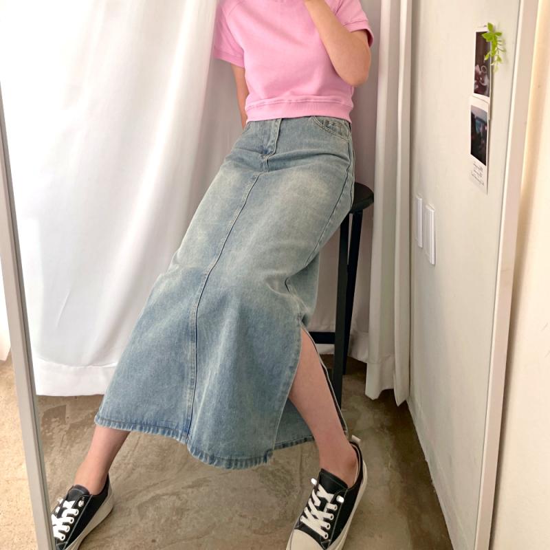롱청치마 데님롱스커트 H라인 여름청치마 옆트임