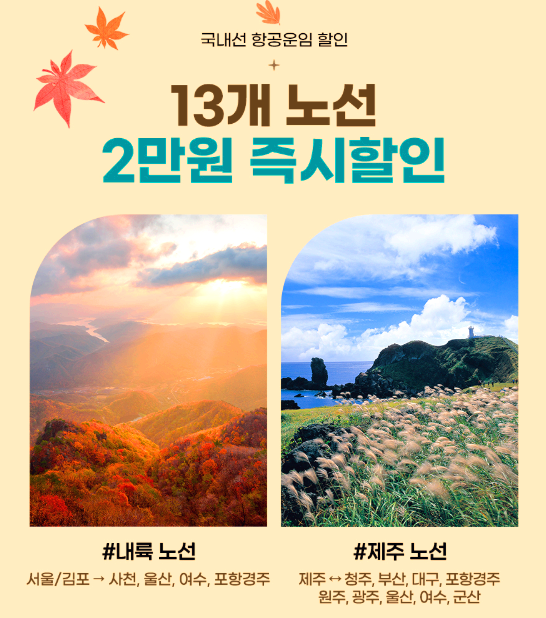 가을 국내 항공권 할인 프로모션