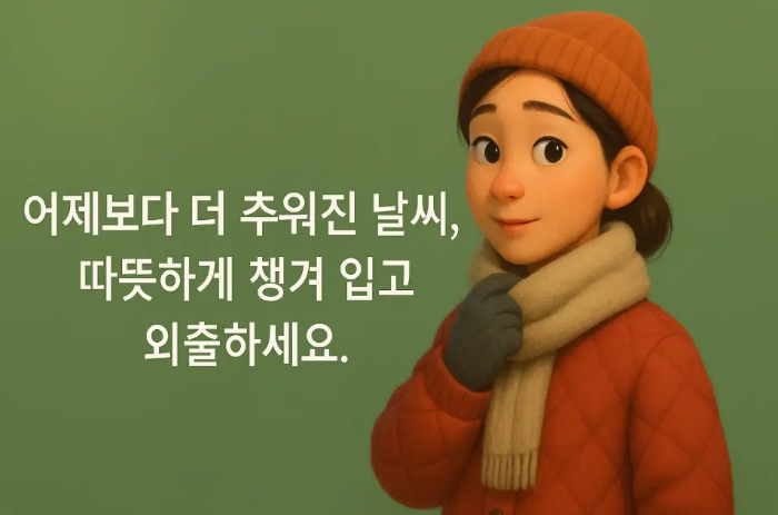 11월 중순 인사말 목도리한 여성