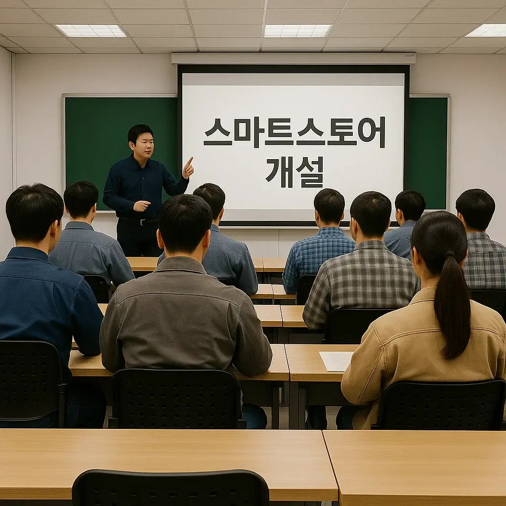 직업 훈련교재와 훈련생 필기 예시