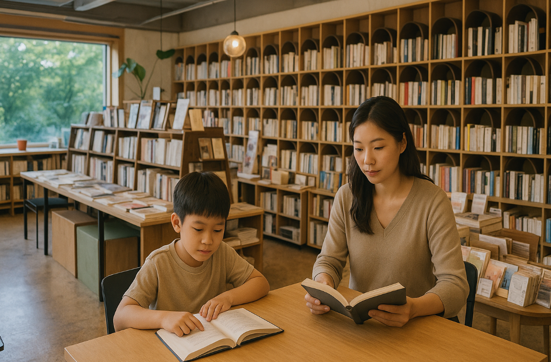 독서삼매경에 빠진 어린이와 엄마의 모습
