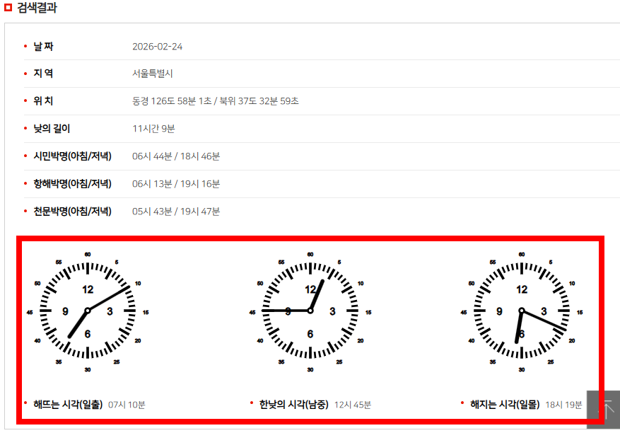 해지는 시각 알아보기 2026년