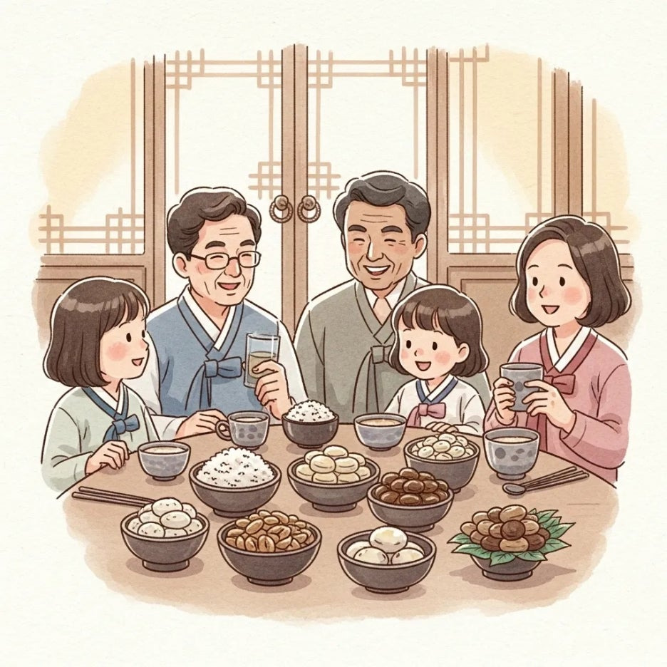 정월대보름을 맞아 전통 음식을 나누는 가족