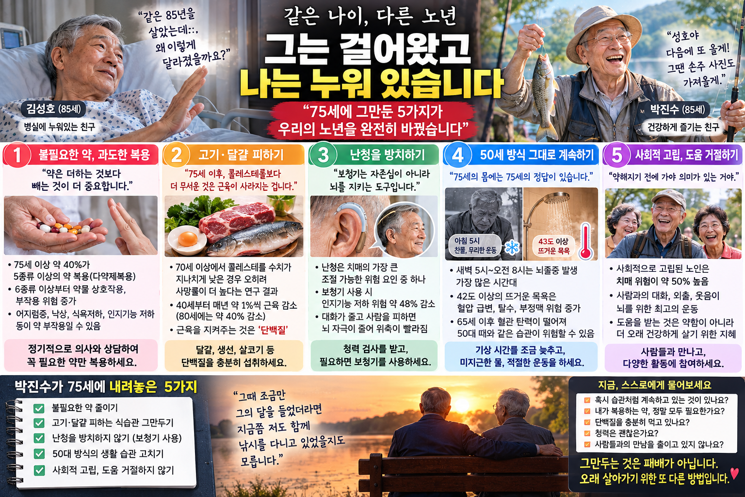75세 이후 내려놓아야 할 습관 (다약제복용, 근감소, 사회적 고립)
