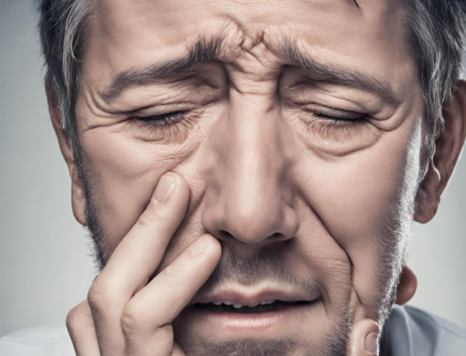사랑니 발치후 아파하는 남성 이미지