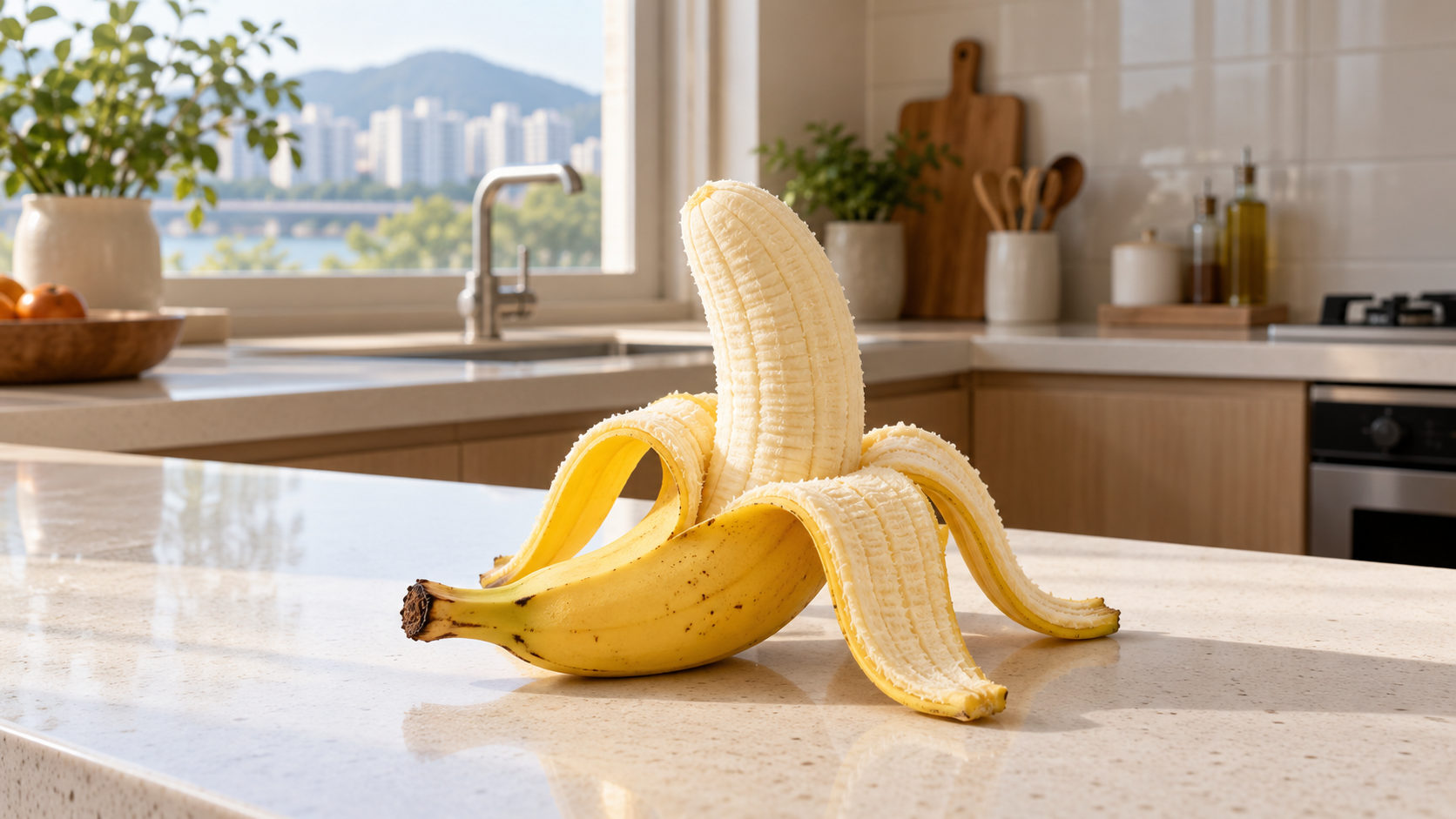 껍질을 벗긴 바나나 클로즈업