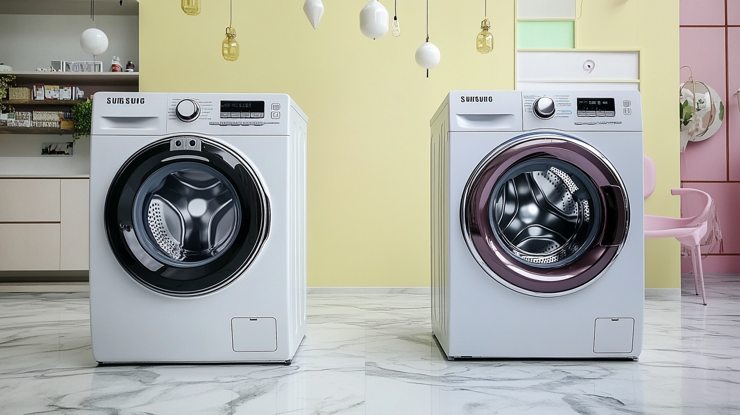 쇼룸에서 삼성과 LG 세탁기의 혁신과 단순성을 비교한 모습