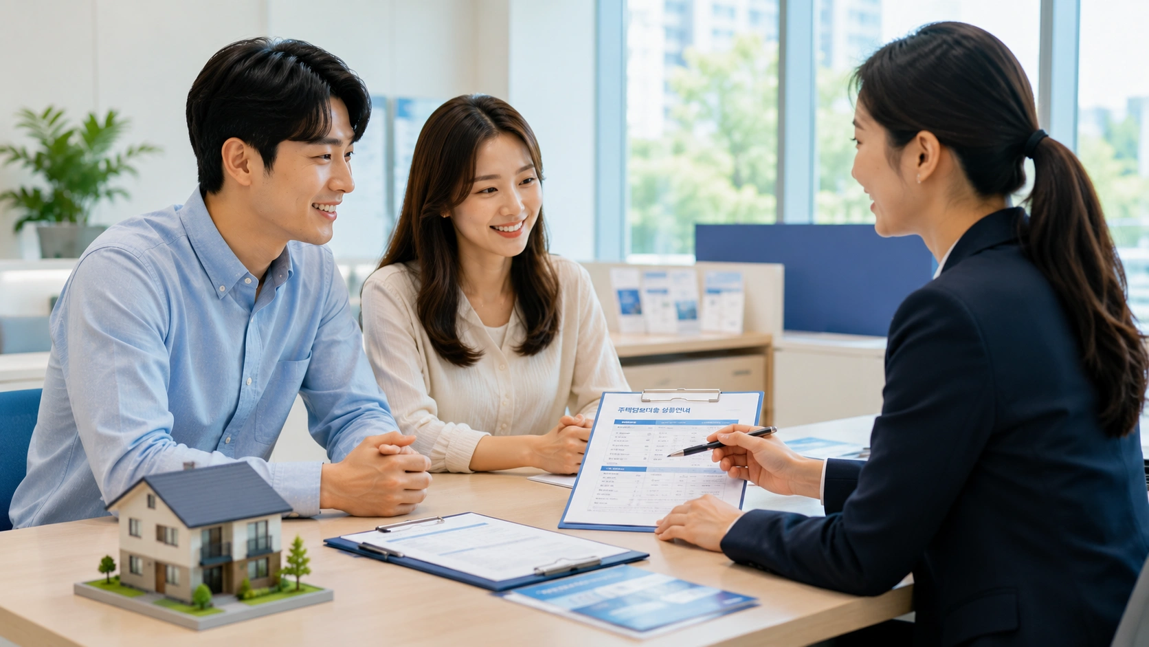 은행에서 디딤돌대출 상담을 받는 신혼부부