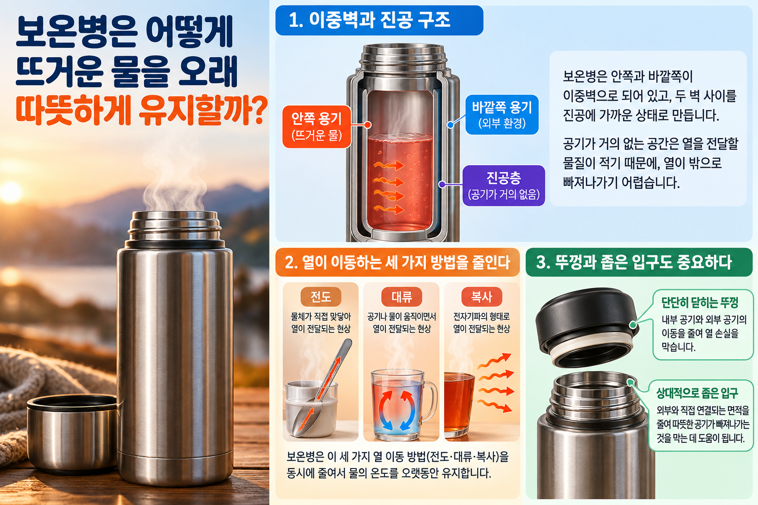 보온병은 어떻게 뜨거운 물을 오래 따뜻하게 유지할까?