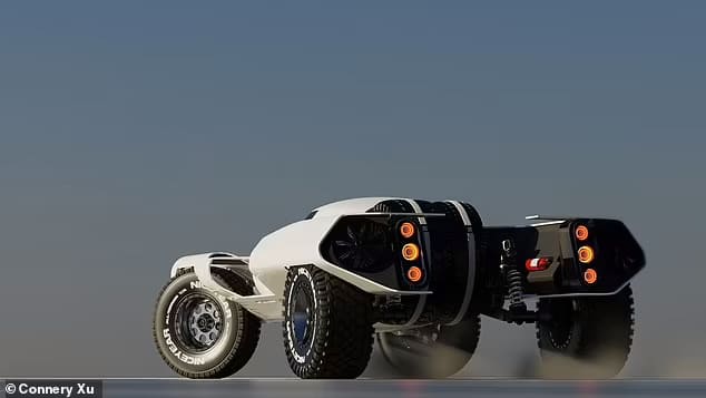 울퉁불퉁한 지형 적응 위해 차체와 바퀴가 자동 비틀어지는 오프로드카 Is this the future of off-roading? Bizarre electric concept car 'The Huntress' has wheels