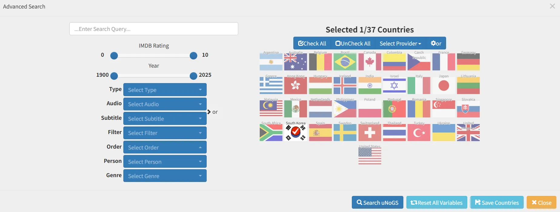 넷플릭스 검색 unogs.com Advanced Search