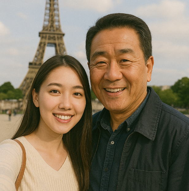 아빠와 딸이 파리 여행 사진