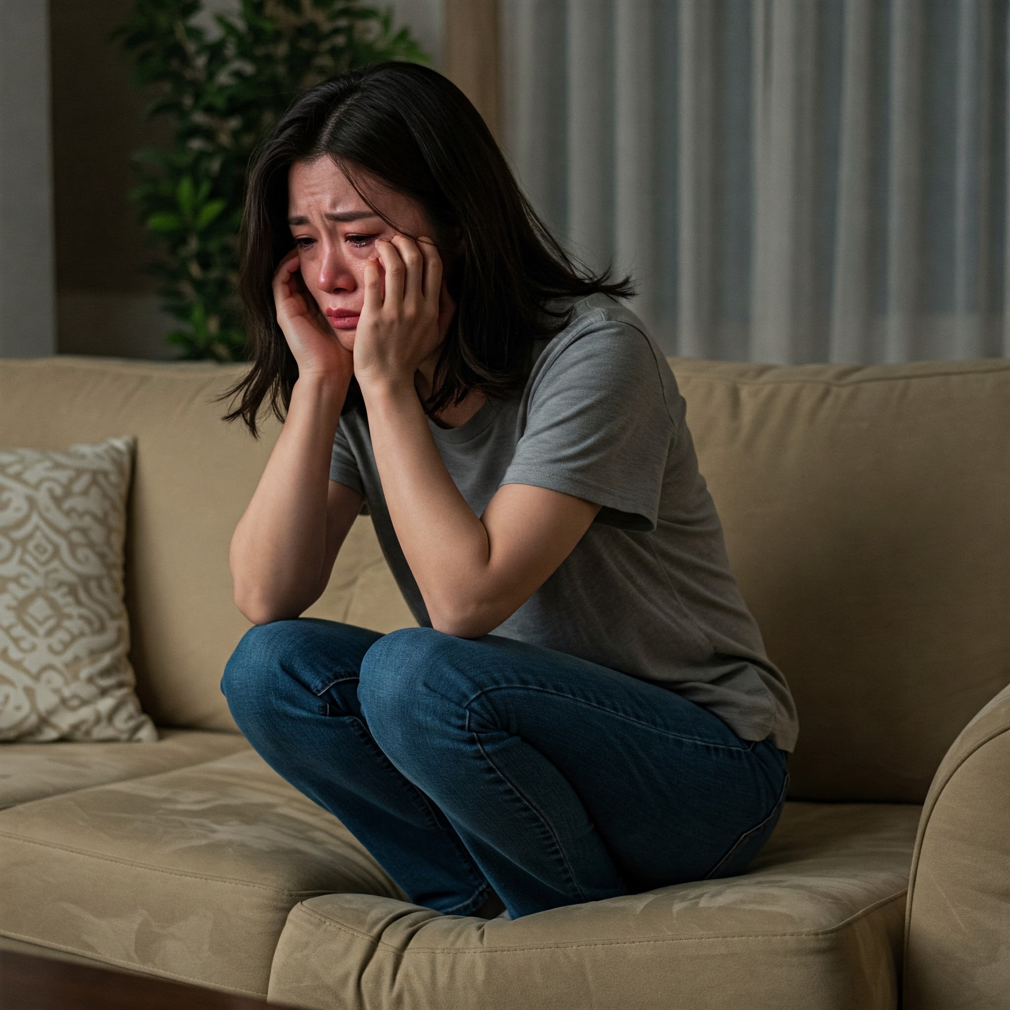 PMS 로 우울한 여성의 모습 사진