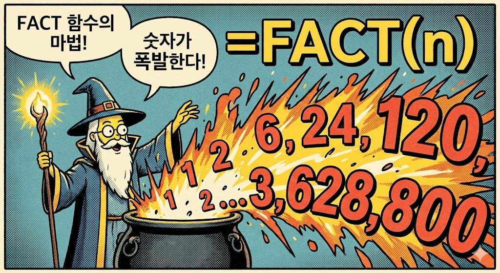 FACT: 엑셀로 정복하는 팩토리얼(!)의 마법, 숫자의 폭발적 증가와 확률 통계의 기초