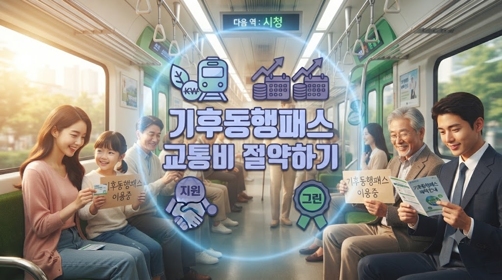 2026년 9월 1일자 기후통행패스로 갈아탈 예정인 서울시민들이 전철타고 있는 모습